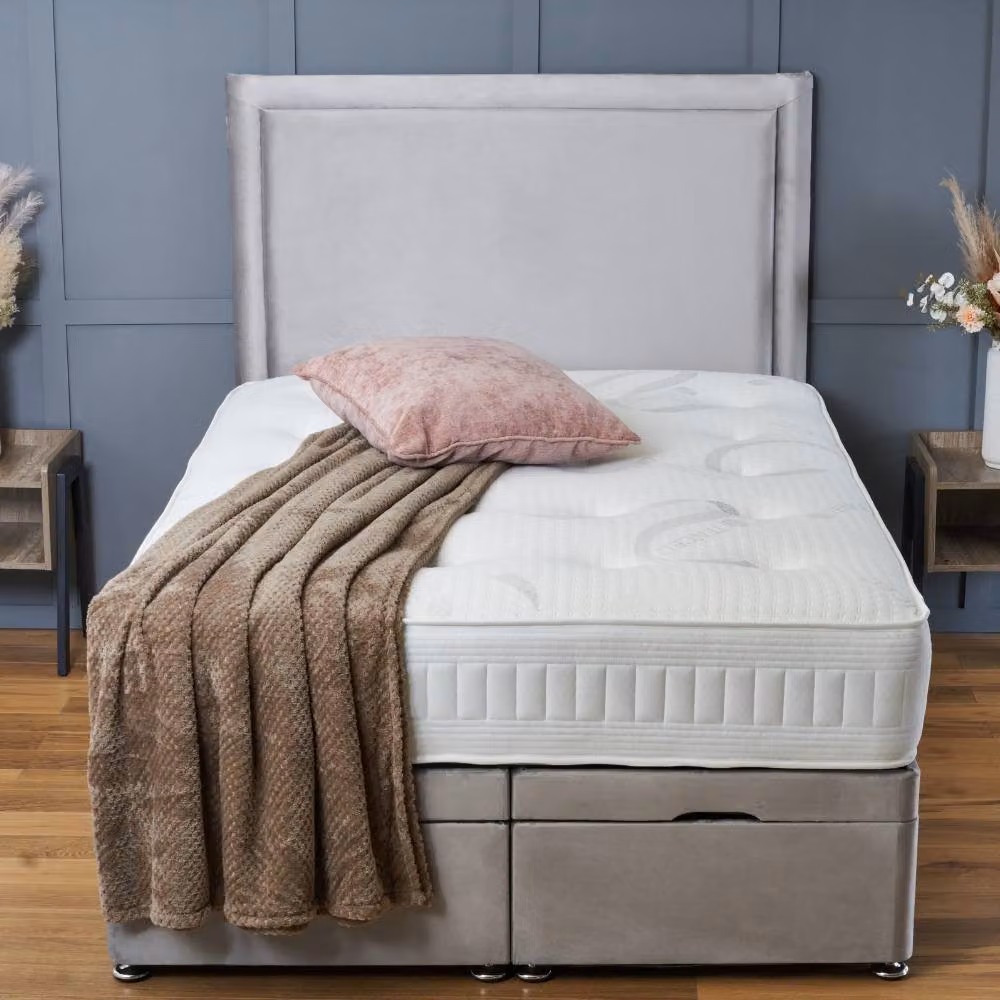 BSSPOKE Ella Ottoman Divan Bed with 54 inch Headboard in Grey Plush Velvet, W/D/H: 140 x 200 cm – 3