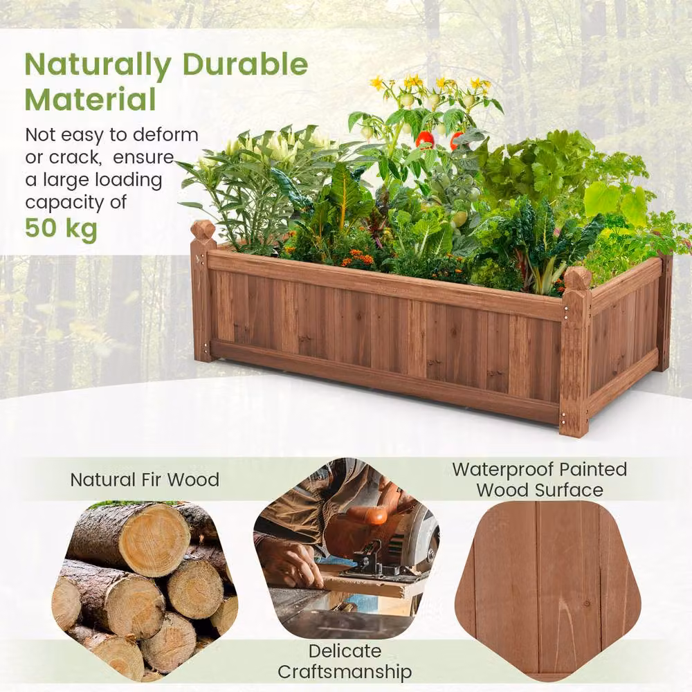 Costway Wooden Raised Garden Planter with Drainage Holes in Brown, W/D/H: 59 x 40 x 59 cm – 6