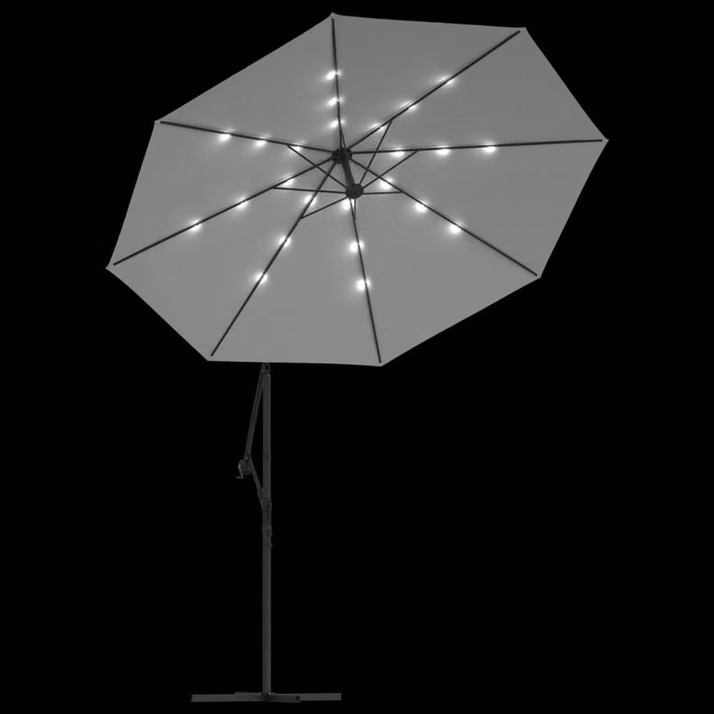 Berkfield Home Cantilever Hanging Parasol with LED Lighting, Sand and Beige Polyester with Metal Pole, Diameter: 300 cm – 4