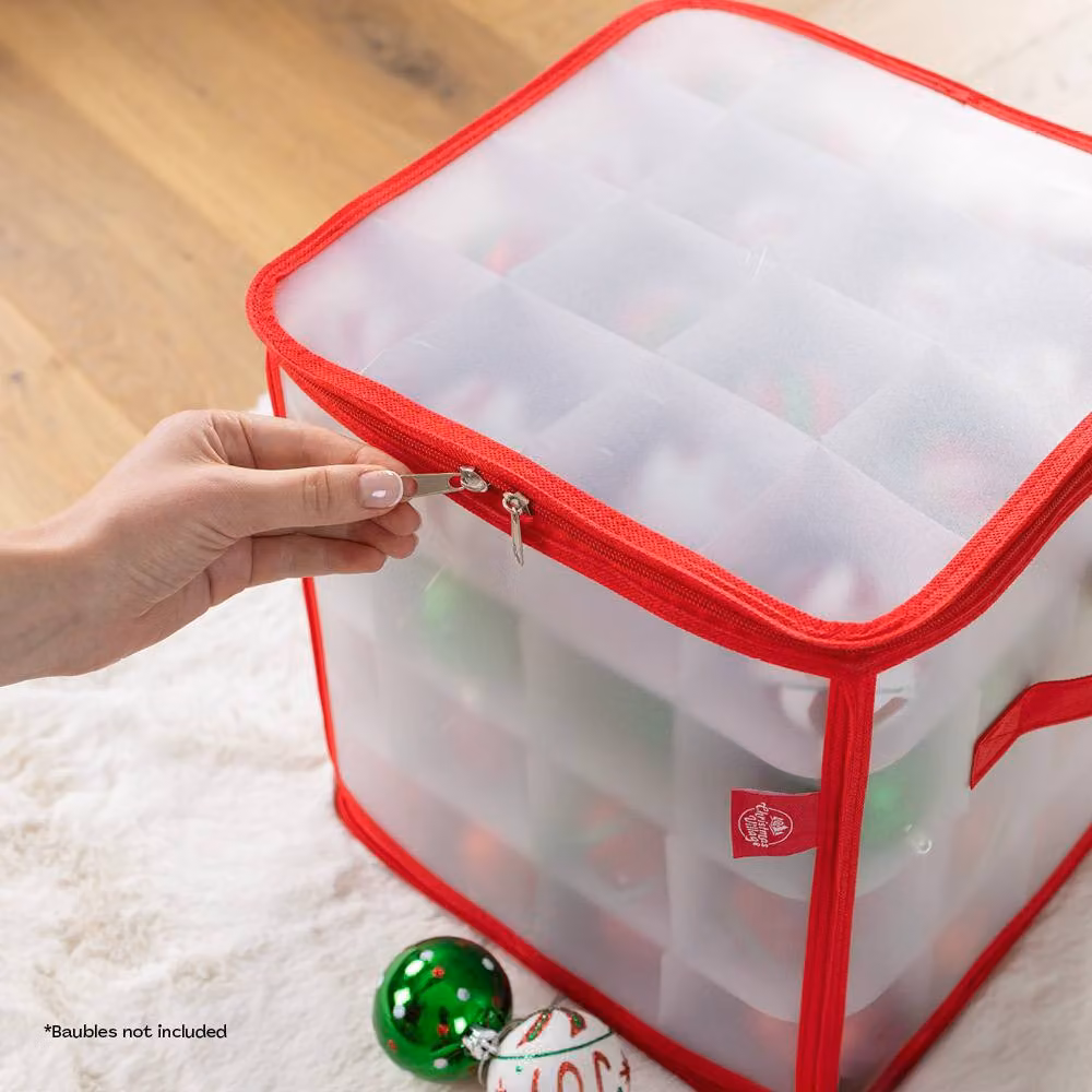 Christmas Village Red Christmas Bauble Storage Bag with Lid and Handles – 7