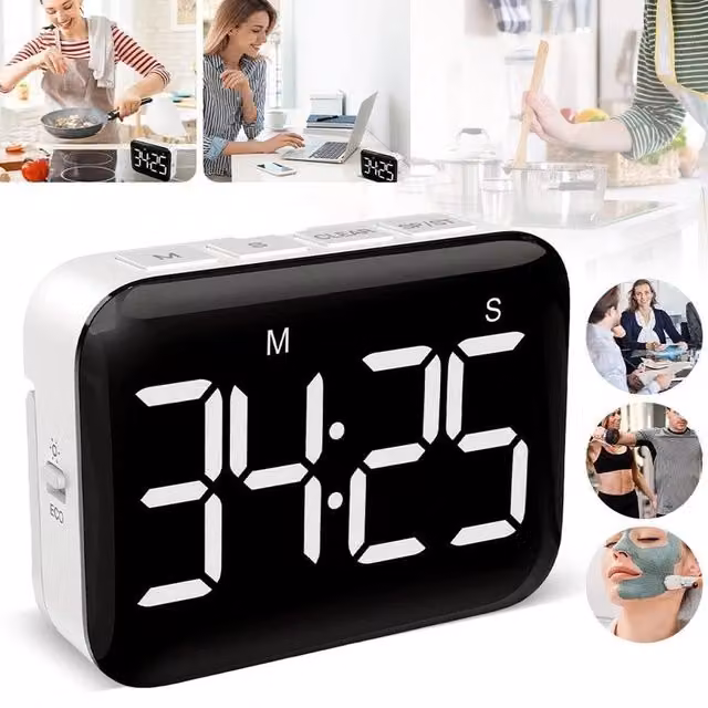 NESTLUNE Digital Kitchen Timer with LED Display and Magnetic Backing, Black, W: 100 cm, H: 15 cm