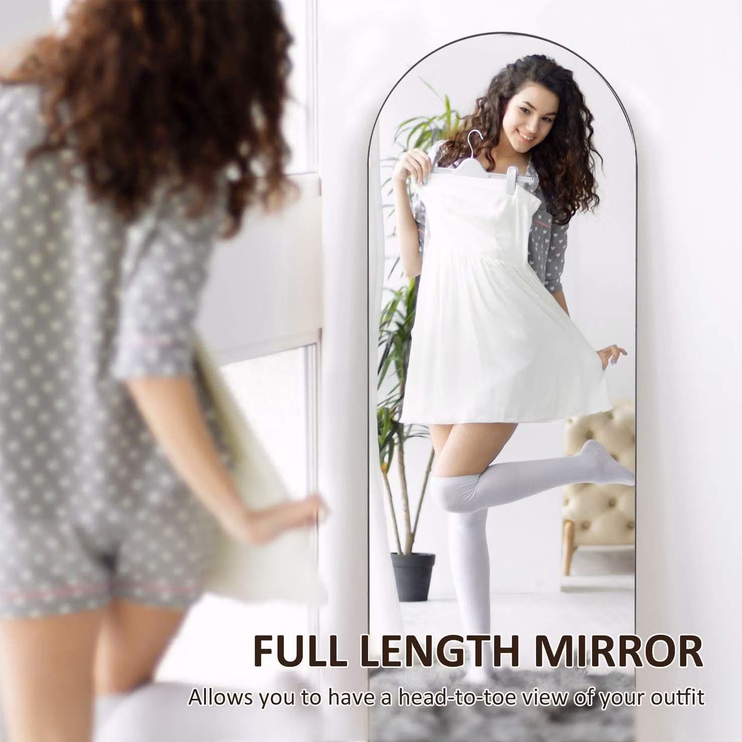 HOMCOM Black Arched Full Length Freestanding Mirror – 2