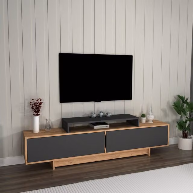 Destina Home TV Stand and Entertainment Centre with Storage Cabinets in Atlantic Pine and Anthracite