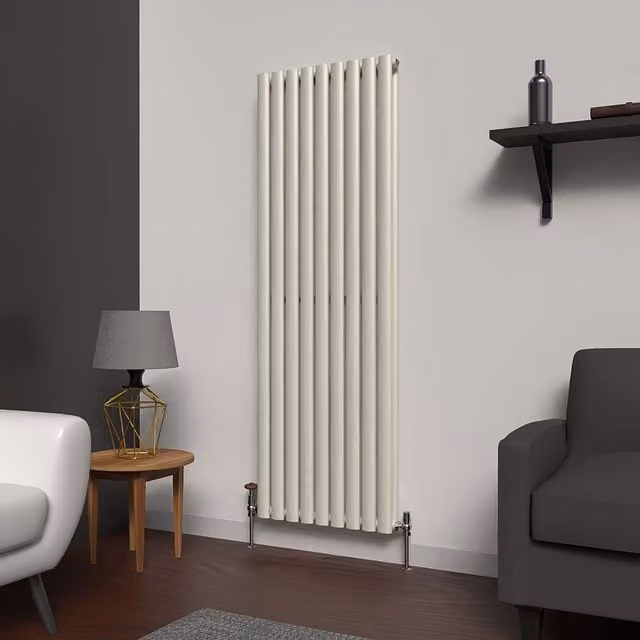 Lux Heat Oval Coloured Vertical Radiator in Stone White, Double, Matte Finish, H: 160 cm x W: 54 cm