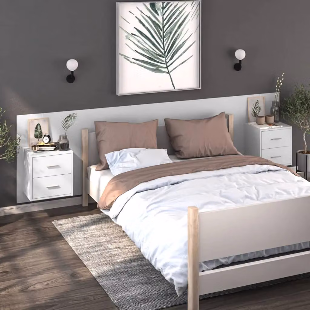 Berkfield Home Wall-mounted Bedside Cabinet in High Gloss White – 3