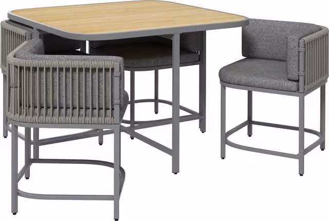 Outsunny 5 Piece Rattan Cube Garden Dining Set with Cushions in Grey
