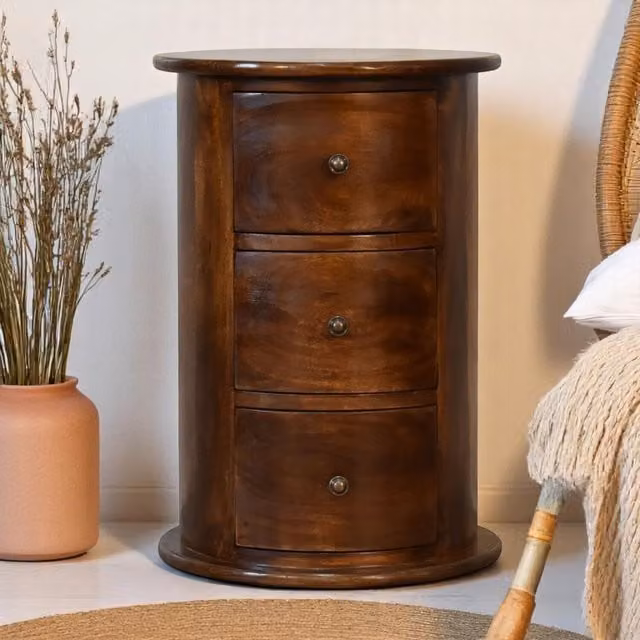 Artisan Furniture Solid Mango Wood 3 Drawer Chestnut Drum in Brown