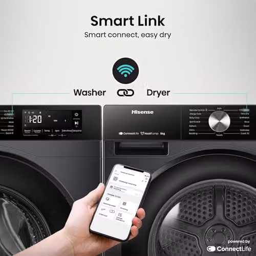 Hisense 3S Series DH3S802BB3 Wifi Connected 8kg Heat Pump Tumble Dryer, Black, A+++ Rated – 4