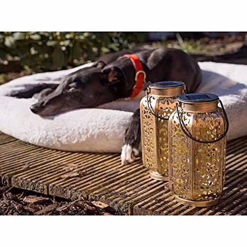 MiniSun Solar Powered Moroccan Style Hanging Metal Lantern in Bronze and Gold/Brass – 5