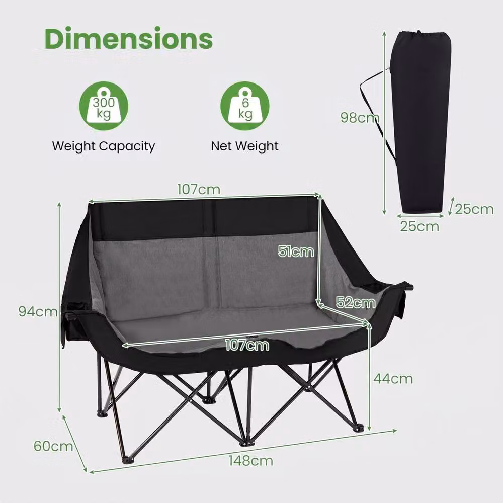 Costway Heated Double Camping Chair Oversized Padded Loveseat in Black – 2