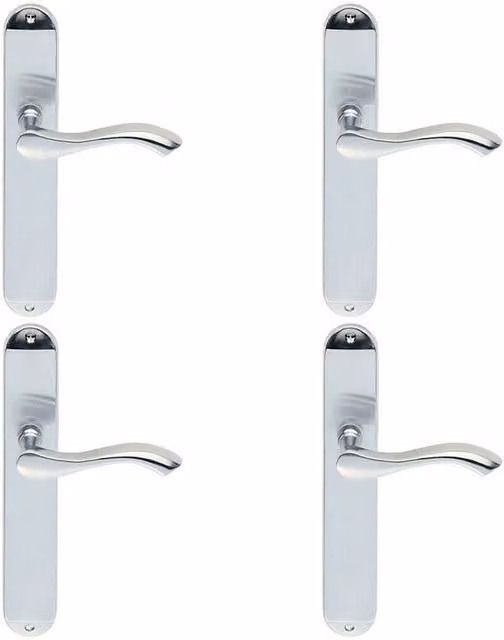 Loops 4 Pairs of Curved Handle on Long Slim Latch Backplate, Satin Chrome, 241 x 40 mm