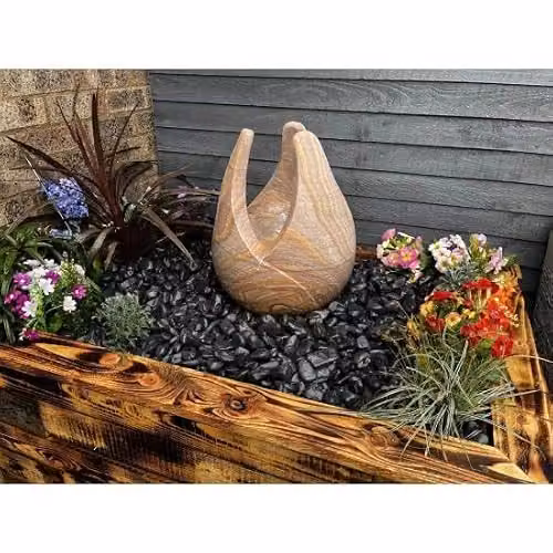 Tranquility Sandstone Tulip Natural Stone Water Feature in Sand with Cover and Water Tablets, H 50 cm x W 40 cm x D 40 cm – 2