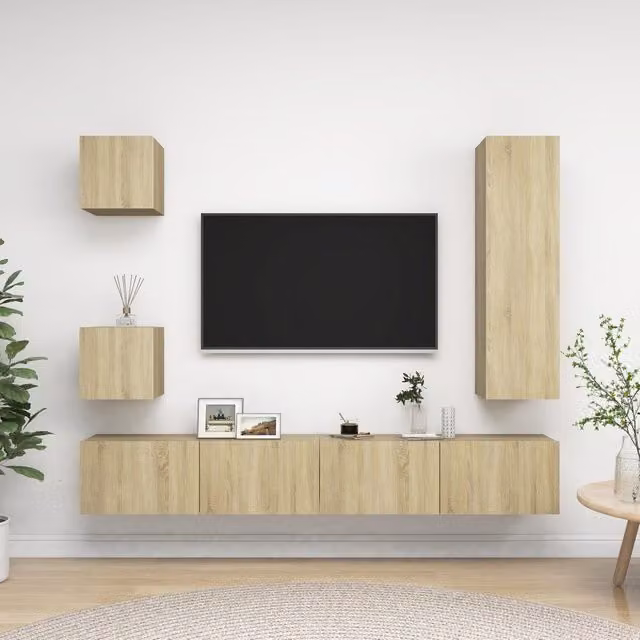 Berkfield Home 5 Piece Sonoma Oak TV Cabinet Set in Brown Engineered Wood – 1