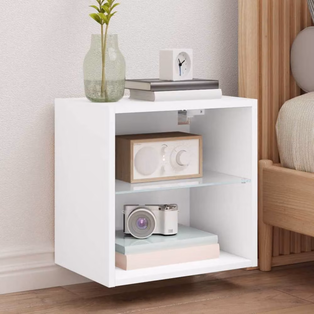 Berkfield Home Set of 2 White Wall-Mounted Bedside Cabinets with Integrated LED Lights – 2
