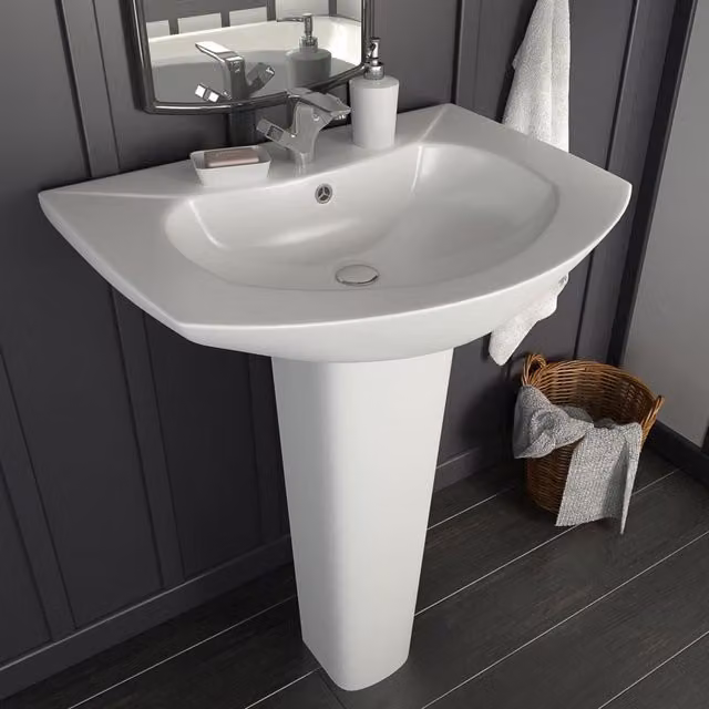 Berkfield Home Freestanding Ceramic Basin with Pedestal, White, W: 65.0 cm, D: 52.0 cm, H: 20.0 cm – 1
