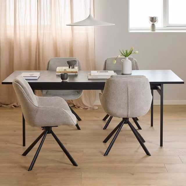 Furniture To Go Angus Rectangular Dining Table and Carrie Chair Set in Ash Black and Sand