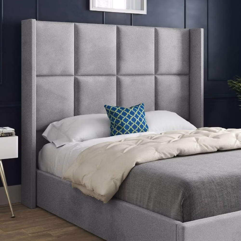 Casani Riversdale Straight Winged Designer Bed Frame in Grey Soft Velvet, Super King, W/D/H: 200 x 189 x 137 cm – 4