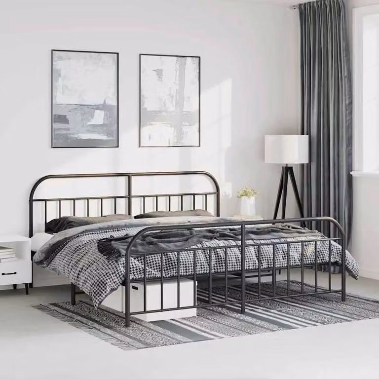 Berkfield Home Metal Bed Frame with Headboard and Footboard in Black W/D/H: 193 x 203 cm