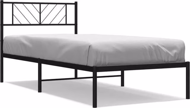 Berkfield Home Modern Metal Bed Frame with Geometric Headboard in Black, W/D/H: 90 x 190 cm Single – 1