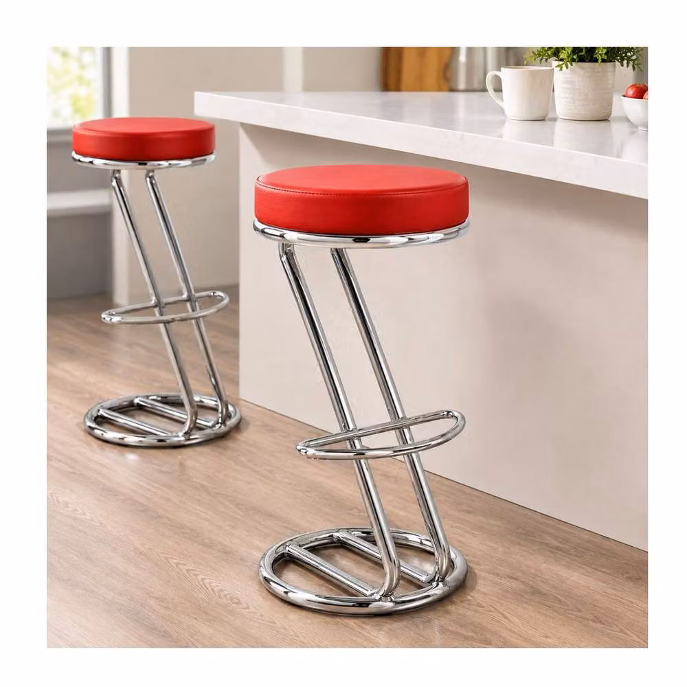 netfurniture Zazey Z-shaped Red Synthetic Leather Kitchen Bar Stool – 2
