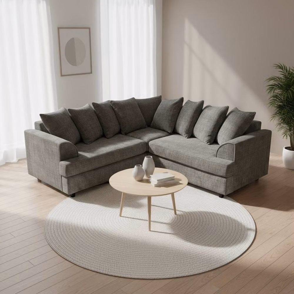 Abakus Direct Ferguson L-Shape Corner Sofa in Grey Fabric with Solid Wood Frame and Scatter Cushions – 2