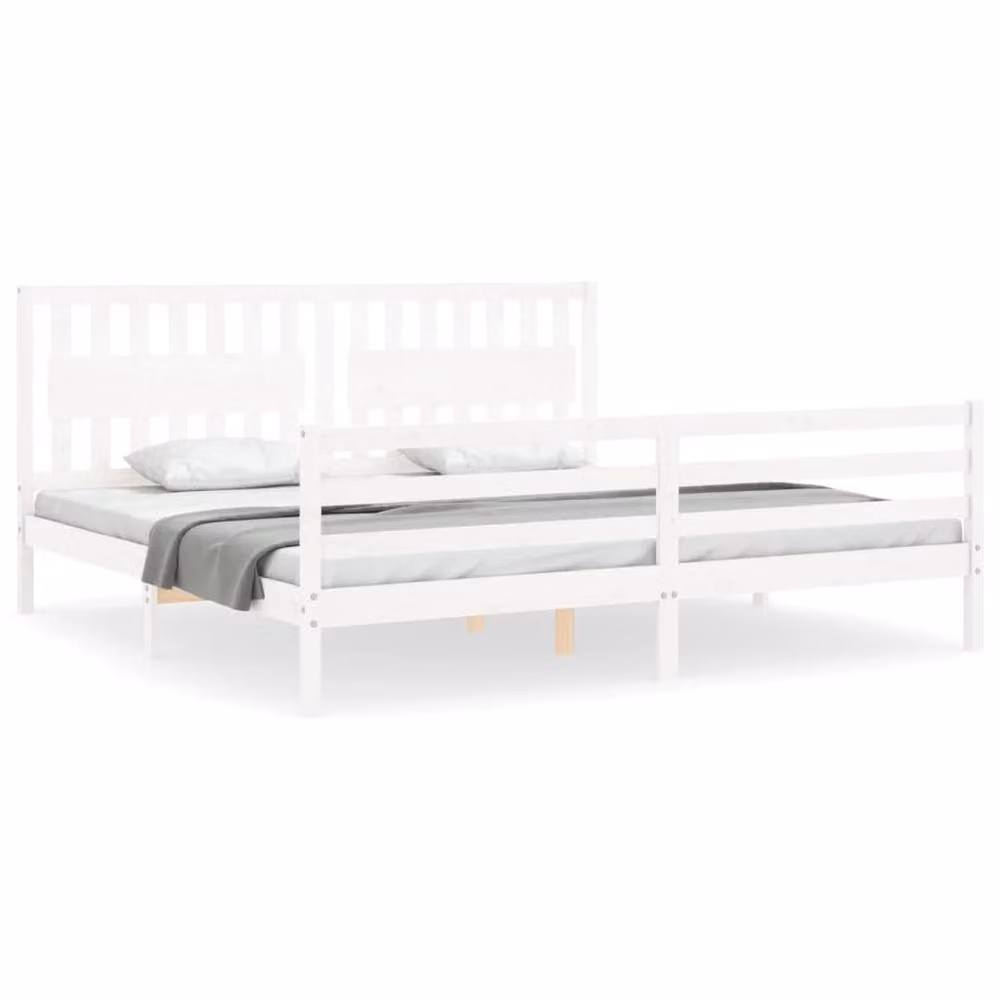 Berkfield Home Beautiful Solid Wood Bed Frame with Headboard in White, W/D/H: 200 x 200 x 205.5 cm – 2