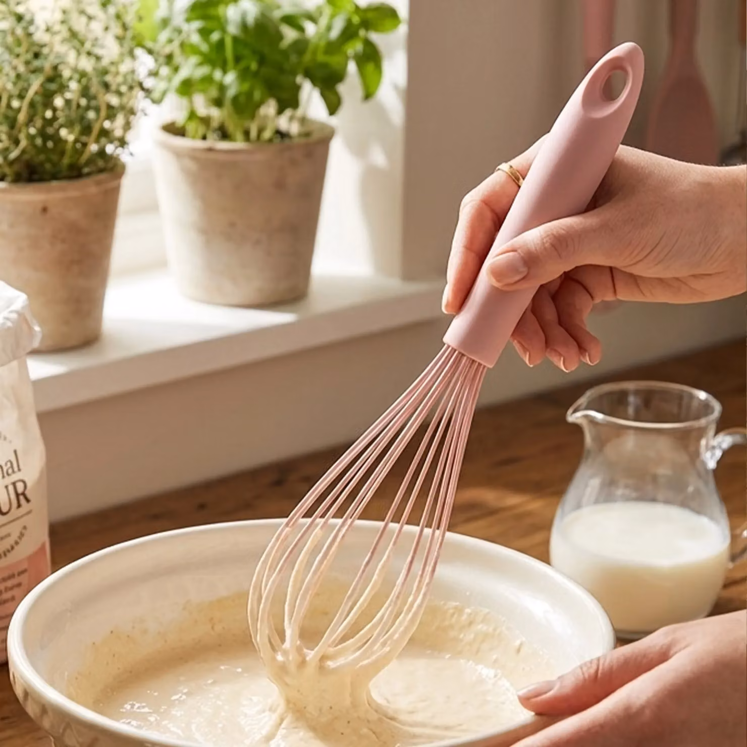Orsina Non-Stick Silicone and Stainless Steel Whisk in Pink and Black, Heat Resistant and Non-Scratch – 2