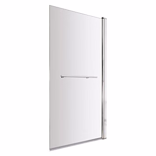 Nuie NSSQR Pacific Modern Square 6mm Glass Bath Screen with Rail, Polished Chrome, W: 140 cm, D: 79 cm