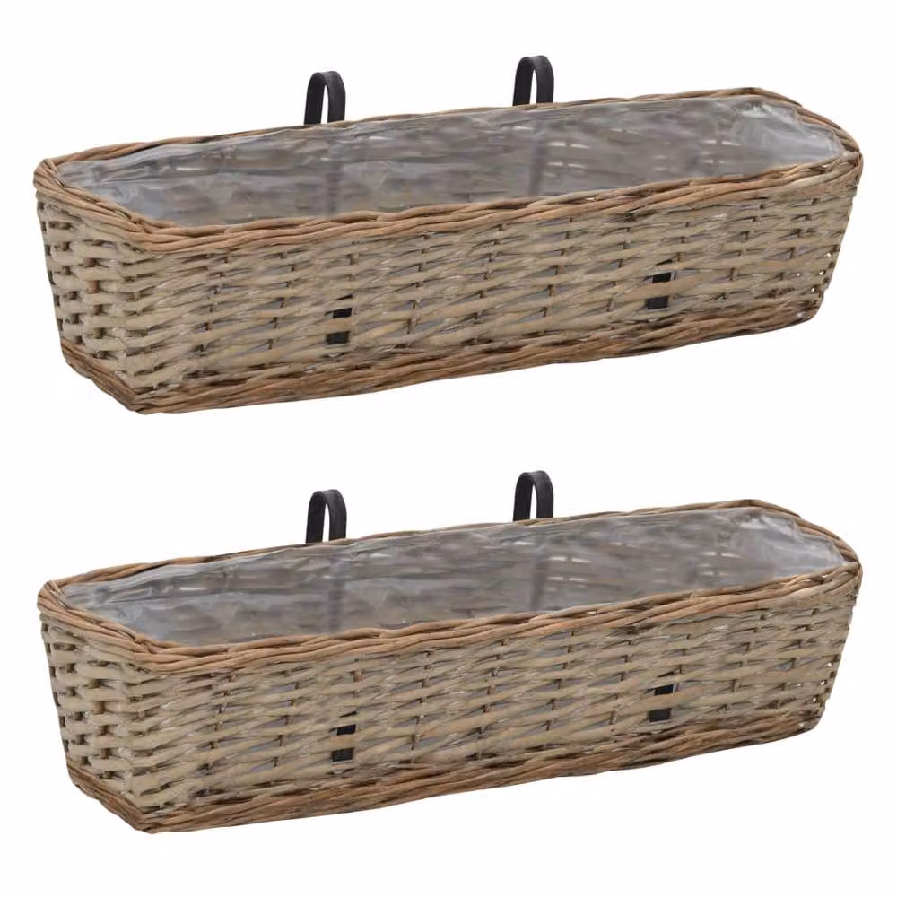 Berkfield Home Traditional Wicker Balcony Planter with PE Lining, 2 Pack, Brown, 60 cm – 2