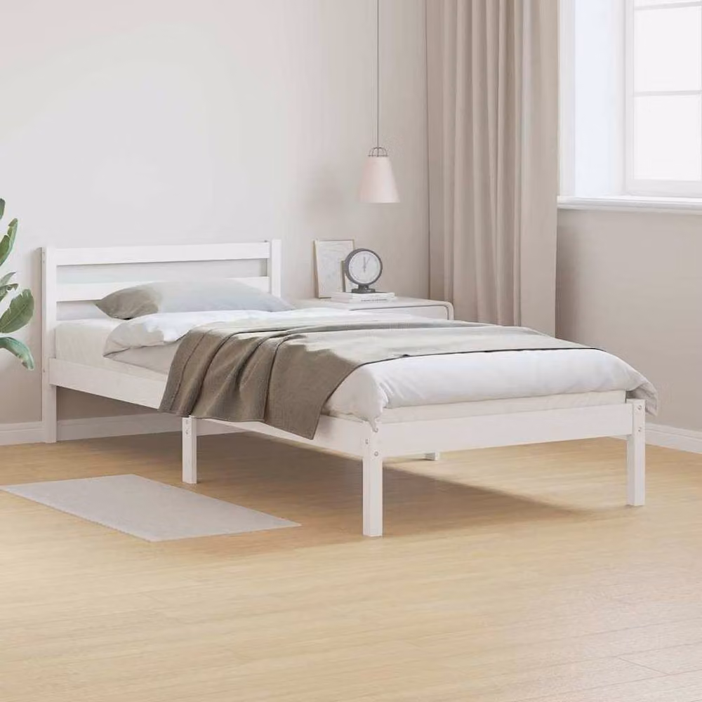 Berkfield Home White Solid Pine Wood Bed Frame with Headboard W: 80 cm, L: 210 cm – 2