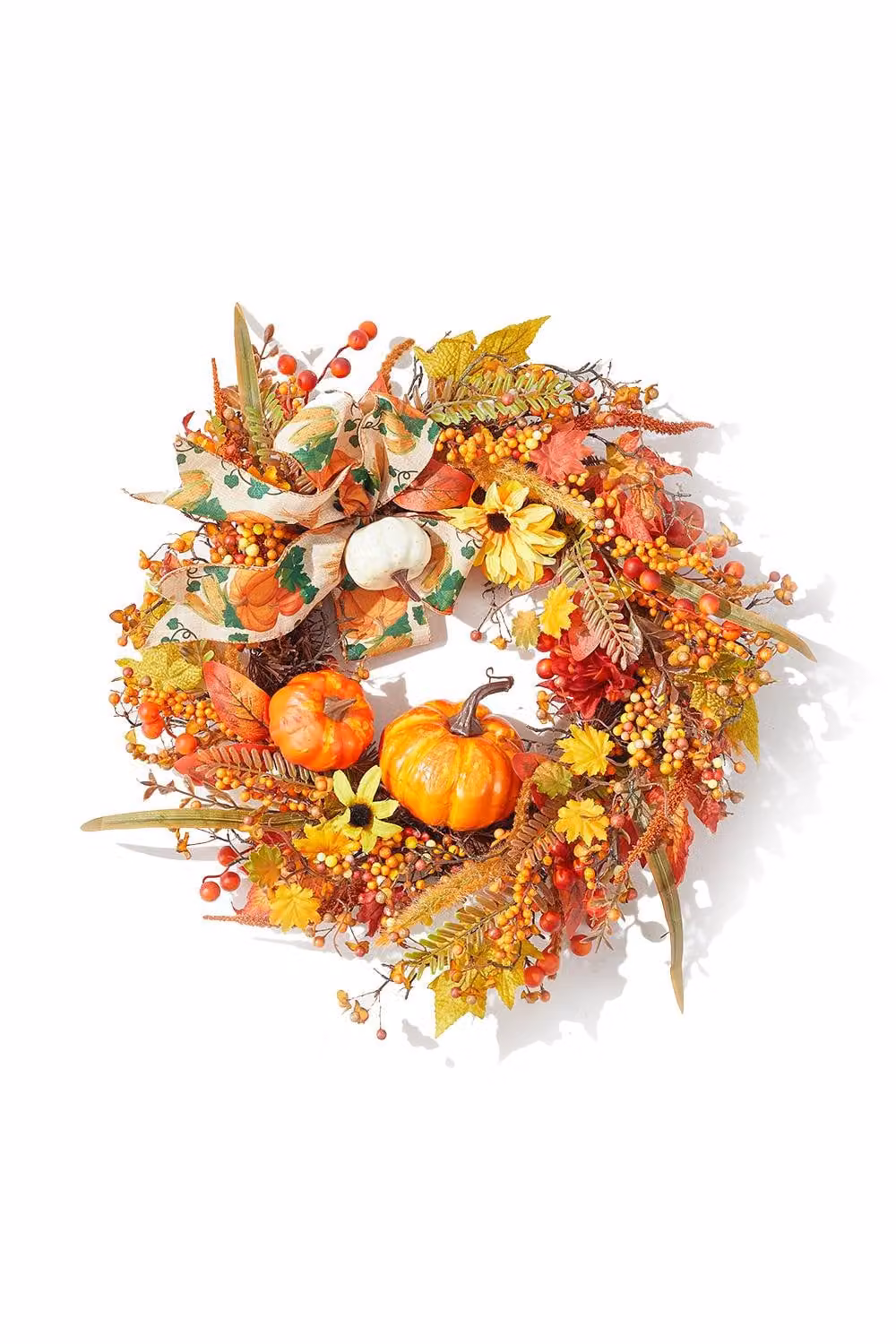 Garden Sanctuary Halloween Artificial Pumpkin and Maple Leaves Wreath in Orange – 3