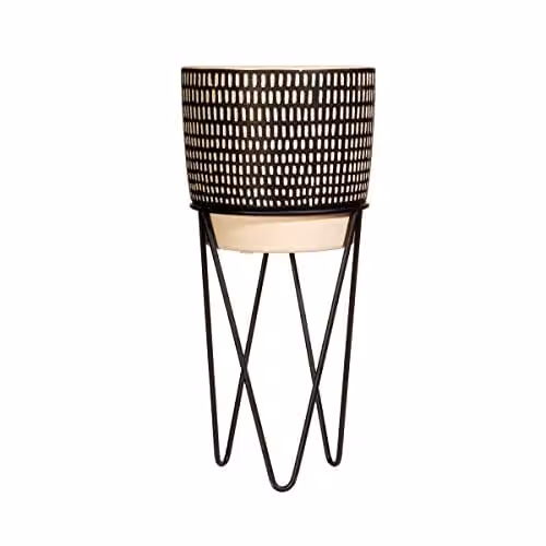 Sass & Belle Black Dash Cement Planter with Wire Stand, Square Geometric Tabletop Design in Black and Sand – 1