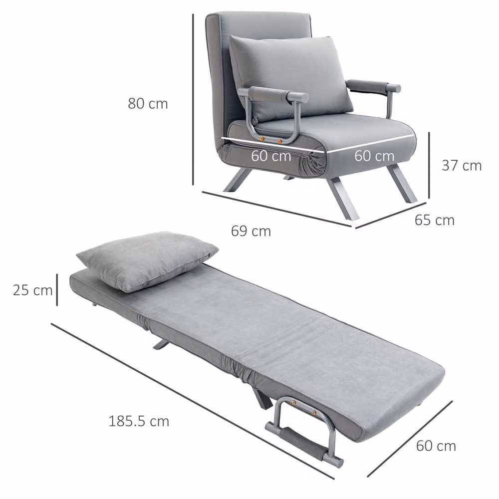 STILVORA Single Sofa Bed with Adjustable Back in Grey Microfibre Fabric – 4
