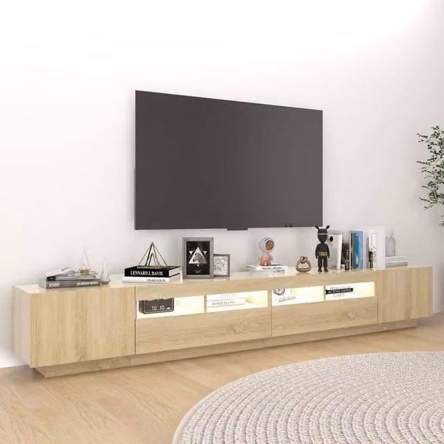 Berkfield Home TV Cabinet with LED Lights in Sonoma Oak, W/D/H: 260 x 35 x 40 cm – 1
