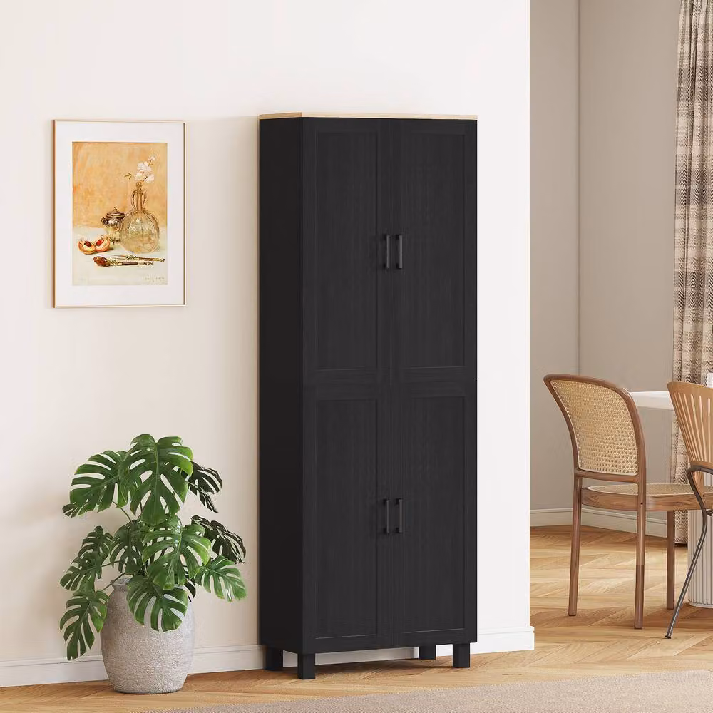 STILVORA Modern Black Matt Kitchen Cupboard with 4 Hinged Doors and Internal Shelves – 3