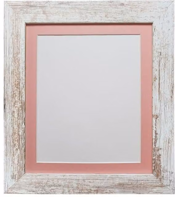 Frames & Mirrors 4U Metro Rectangular Picture Frame in Distressed White with Pink Mount for 8 x 6 Inch Images