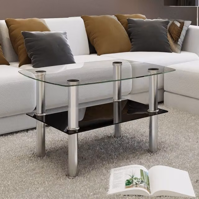Berkfield Home Two-Tier Glass Coffee Table in Silver