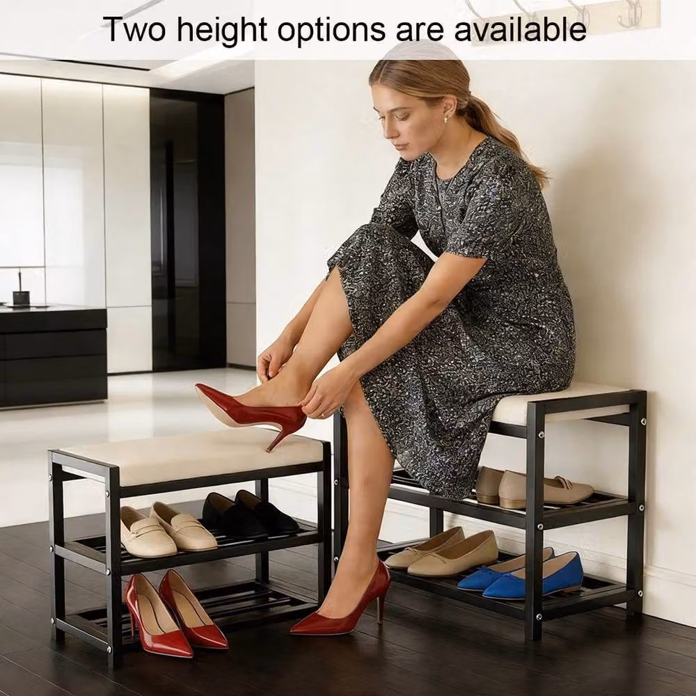 FLAVORA Modern Shoe Bench Stool and Storage Rack in Cream, W/D/H: 60 x 25 x 43 cm – 5