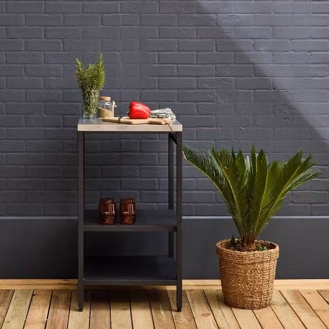 sweeek Outdoor Steel Kitchen with 2 Shelves, Black, W: 49 cm, H: 87.5 cm, D: 49 cm