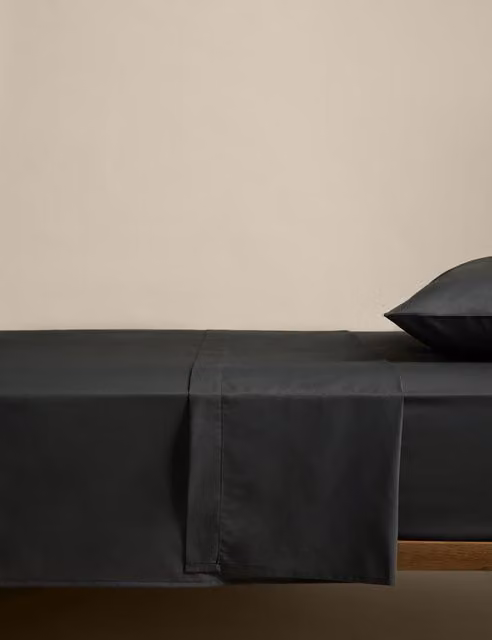 M&S Charcoal Grey Cotton Rich Percale Flat Sheet, 200 x 200 cm