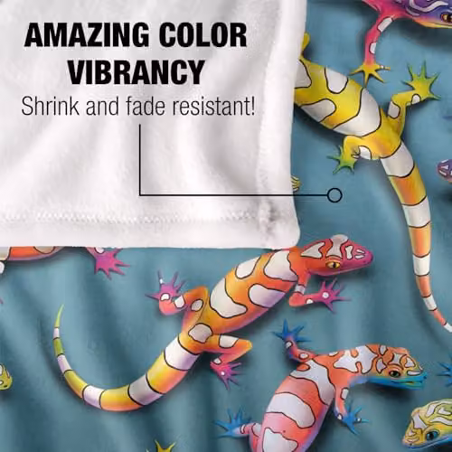 JQ Licensing Royce Mcclure Rainbow Geckos Pattern Super Soft Fleece Throw Blanket, Multicolour and White, W/D/H: 152 x 127 cm – 3