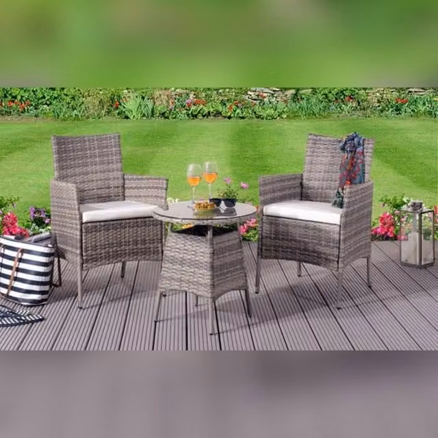 Comfy Living Ltd Grey Rattan Garden Bistro Set with Round Table and 2 Chairs
