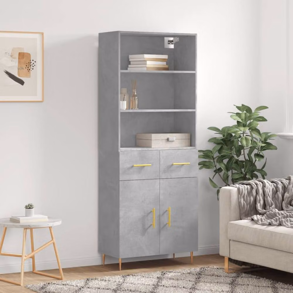 Berkfield Home Highboard in Concrete Grey, W/D/H: 69.5 x 34 x 180 cm – 2