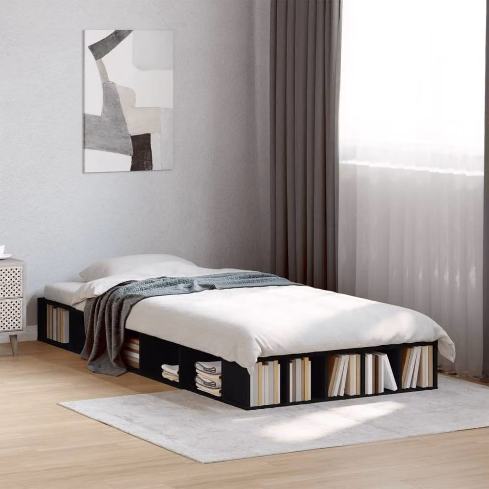 Berkfield Home Black Bed Frame with Side Compartments, W/D/H: 100 x 200 cm – 2