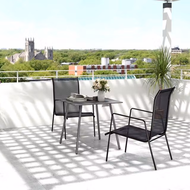 Outsunny Square Garden Table with Slat Top and Powder Coated Steel Frame, Grey, W: 80 cm