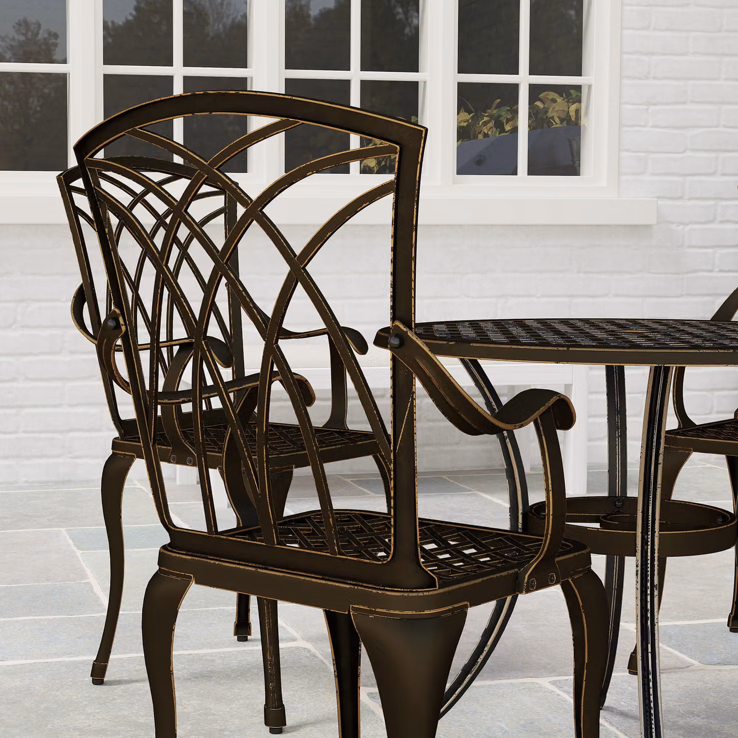 Outsunny 5 Piece Garden Dining Set in Bronze Tone, Cast Aluminium Outdoor Set with 4 Armchairs and Round Dining Table with Parasol Hole – 9