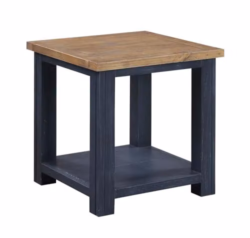 baumhaus Splash of Blue Lacquered Wood and Metal Industrial Square Lamp Table in White