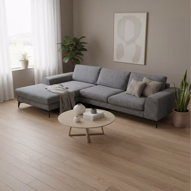 Abakus Direct Venice Chenille Left-Hand Corner Sofa in Dark Grey with Deep Seats and Extra-wide Padded Arms