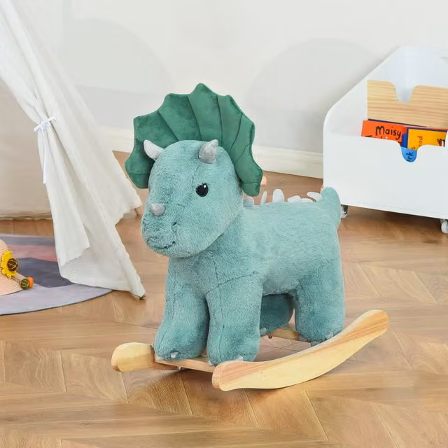 HOMCOM Kids Plush Ride-On Rocking Triceratops in Green