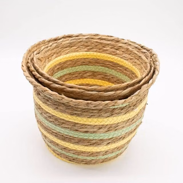 KDMD Set of 3 Natural Yellow and Green Seagrass Straw Vase Baskets – 1